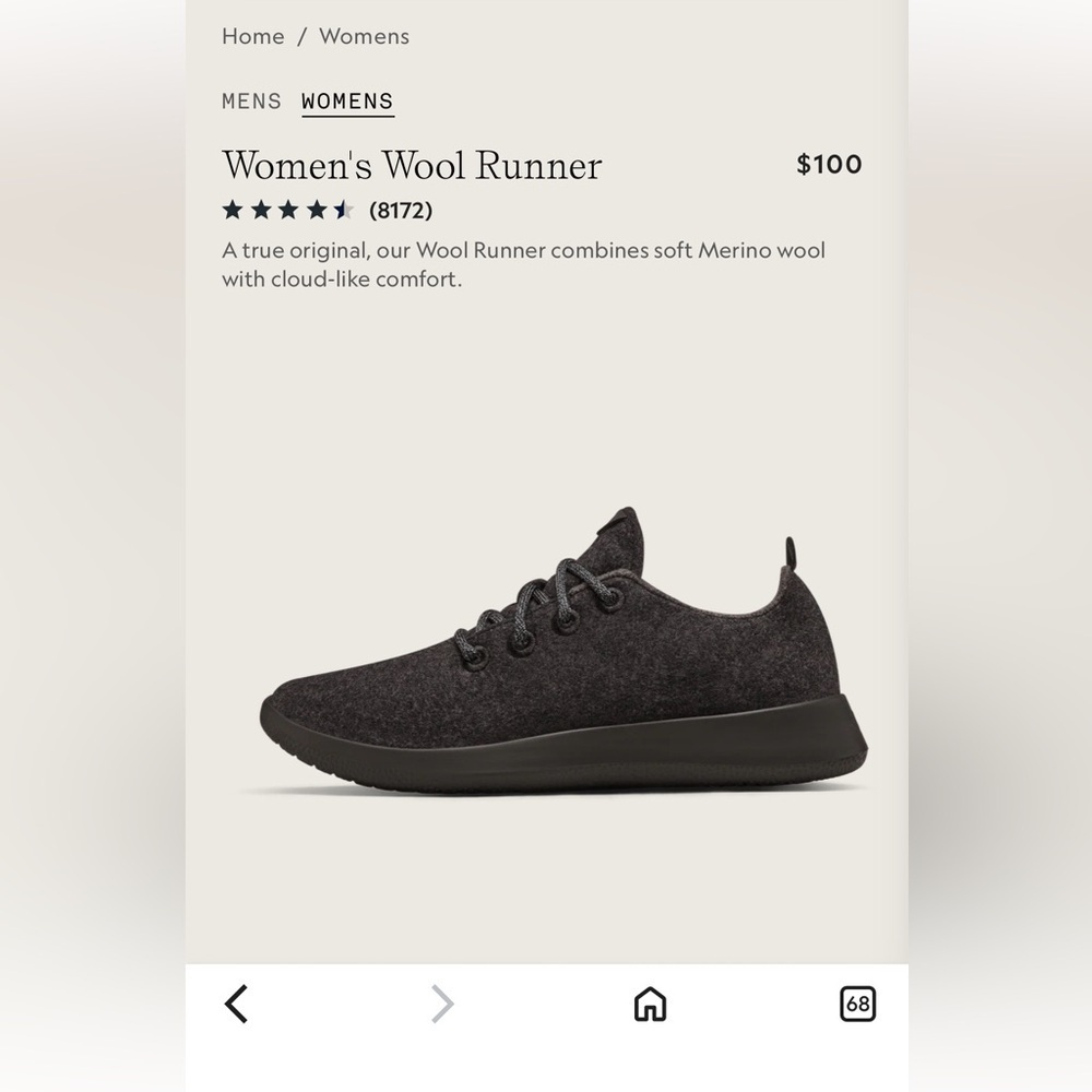 Allbirds Women's Wool Runner - Charcoal W8